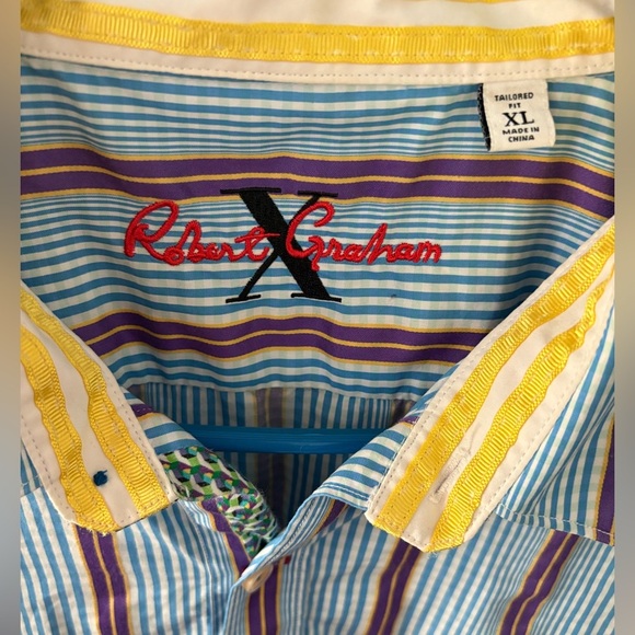 Robert Graham Button Down Shirt XL Men's Blue Purple White Tailored Fit Preppy - Picture 4 of 7
